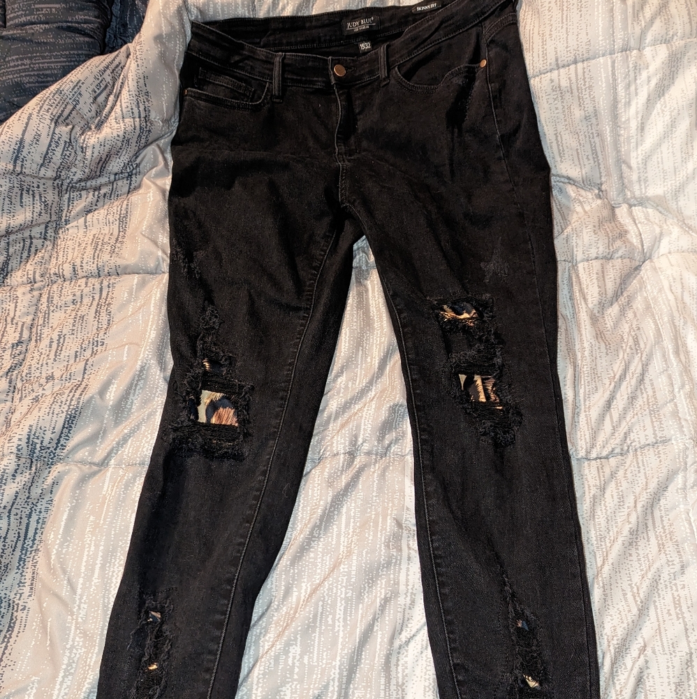 Judy blue black jeans with leopard